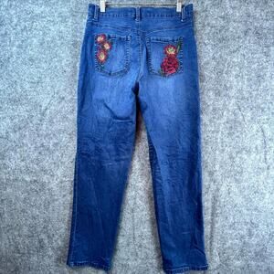 Gloria Vanderbilt Jeans Women 10 Blue Stretch Y2K Boho Embroidered Straight Leg